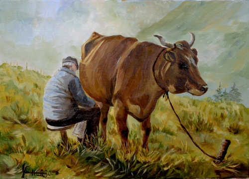 tableaux peintures montagnes alpages vaches chablais abondance abbaye châtel chapelle cours sapins dranse