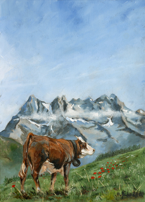 tableaux peintures montagnes alpages vaches chablais abondance abbaye châtel chapelle cours sapins dranse
