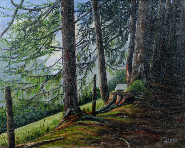 tableaux peintures montagnes alpages vaches chablais abondance abbaye châtel chapelle cours sapins dranse peintre herbo herbaut herbault herbot