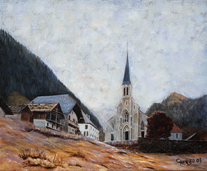 tableaux peintures montagnes alpages vaches chablais abondance abbaye châtel chapelle cours sapins dranse peintre herbo herbaut herbault herbot