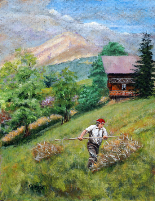 tableaux peintures montagnes alpages vaches chablais abondance abbaye châtel chapelle cours sapins dranse peintre herbo herbaut herbault herbot foins