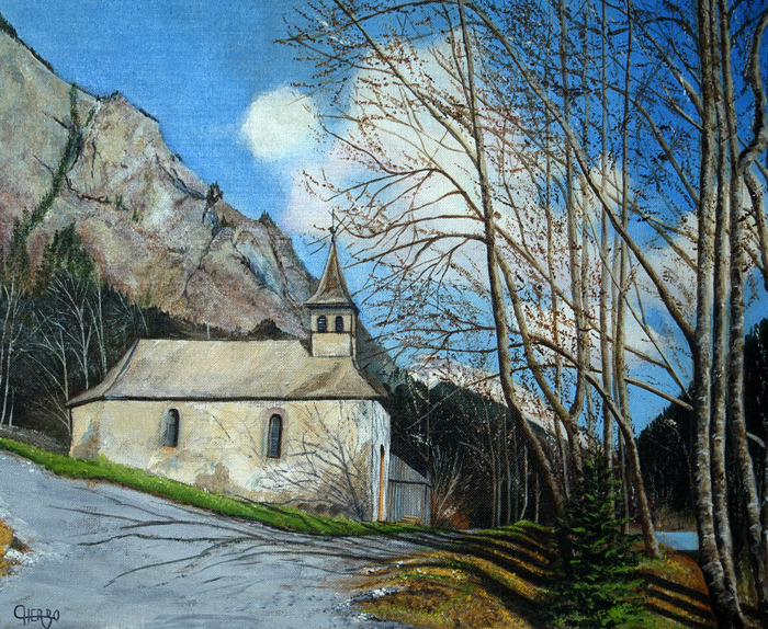 tableaux peintures montagnes alpages vaches chablais abondance abbaye châtel chapelle cours sapins dranse peintre herbo herbaut herbault herbot