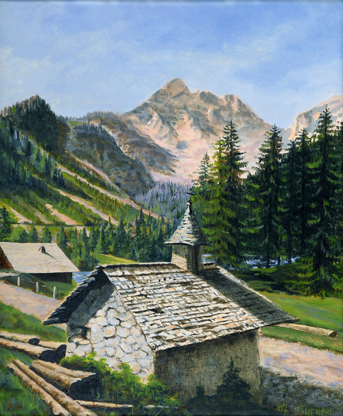 tableaux peintures montagnes alpages vaches chablais abondance abbaye châtel chapelle cours sapins dranse peintre herbo herbaut herbault herbot