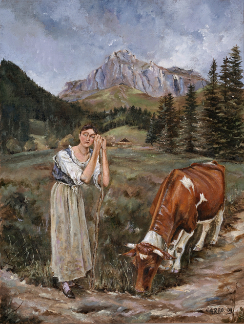 tableaux peintures montagnes alpages vaches chablais abondance abbaye châtel chapelle cours sapins dranse peintre herbo herbaut herbault herbot