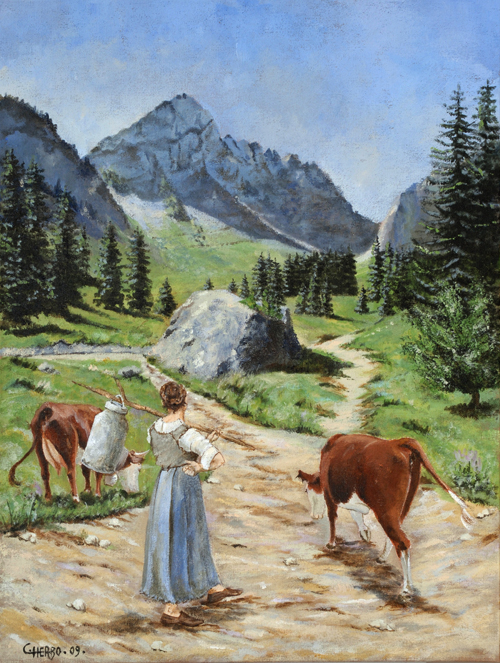 tableaux peintures montagnes alpages vaches chablais abondance abbaye châtel chapelle cours sapins dranse peintre herbo herbaut herbault herbot‹