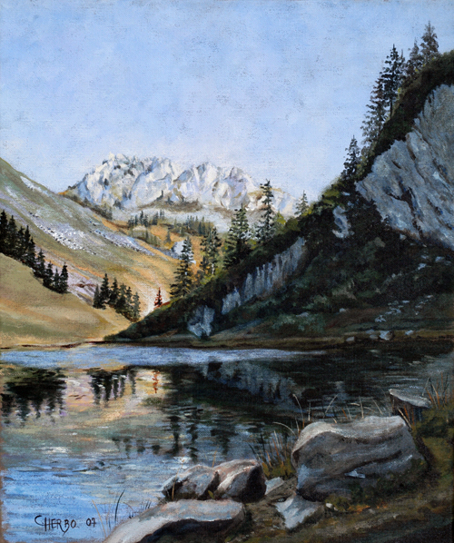 tableaux peintures montagnes alpages vaches chablais abondance abbaye châtel chapelle cours sapins dranse peintre herbo herbaut herbault herbot